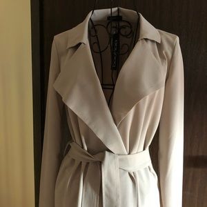 Beige belted cardigan blazer long coat trench